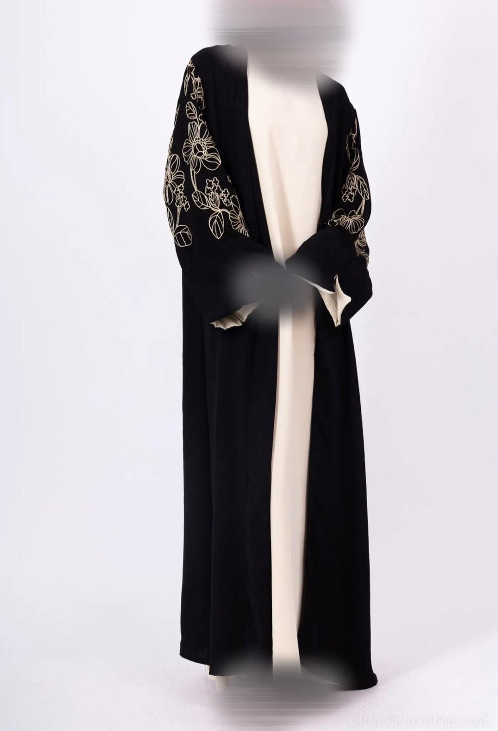 2-teiliges Kimono Set mit goldenen floralen Stickereien